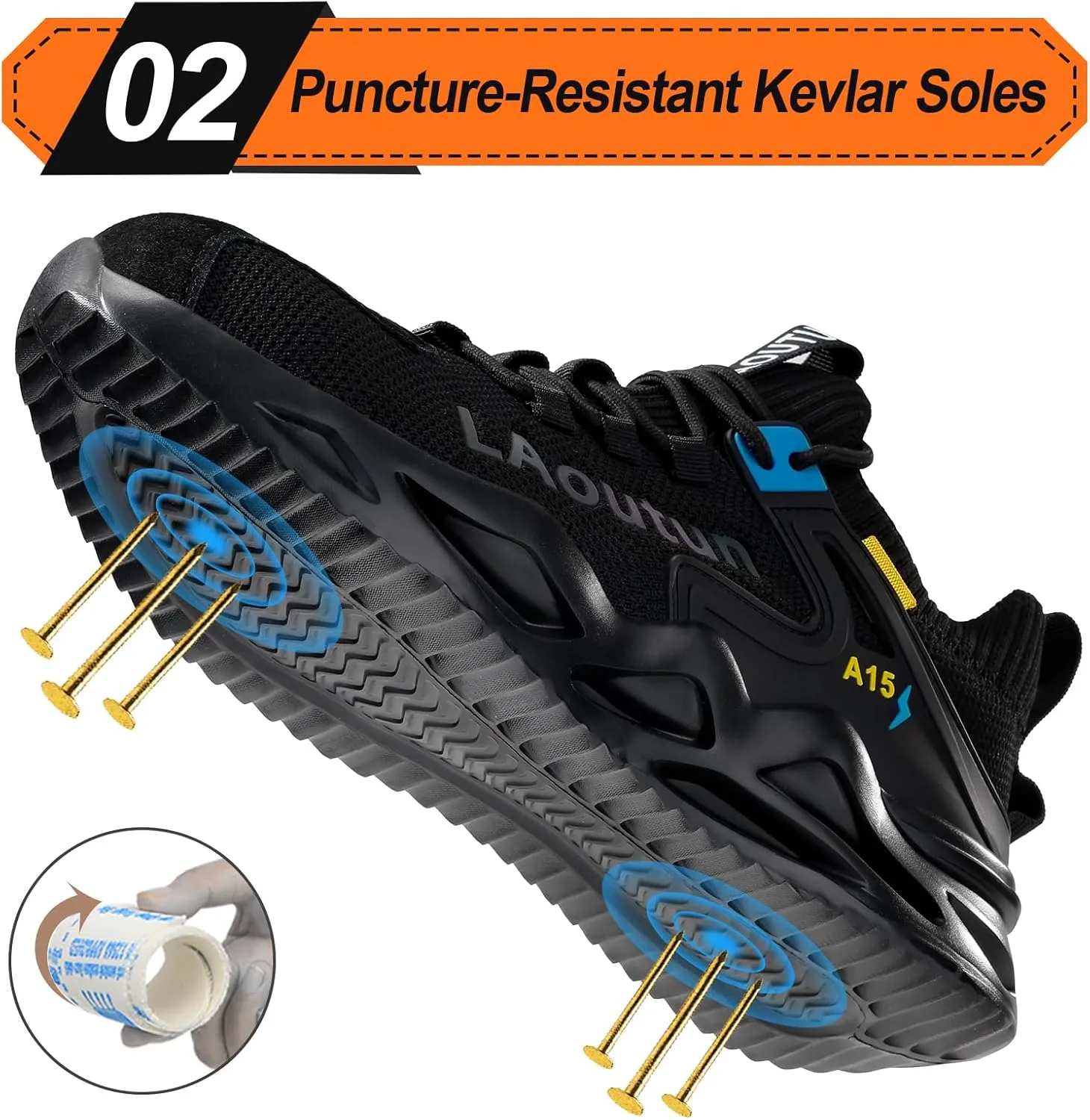 LAoutun Steel Toe Shoes for Men Women Work Shoes Safety Sneakers Shoes Comfortable Lightweight Puncture Proof Slip on Indestructible Work Shoes