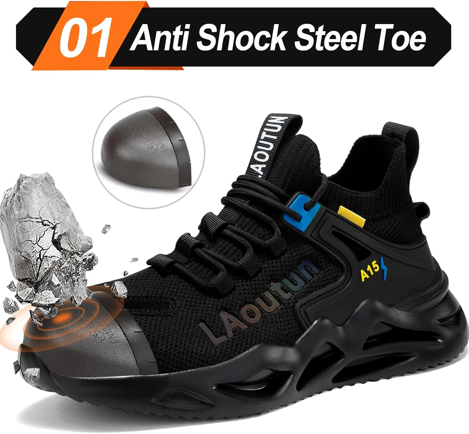 LAoutun Steel Toe Shoes for Men Women Work Shoes Safety Sneakers Shoes Comfortable Lightweight Puncture Proof Slip on Indestructible Work Shoes