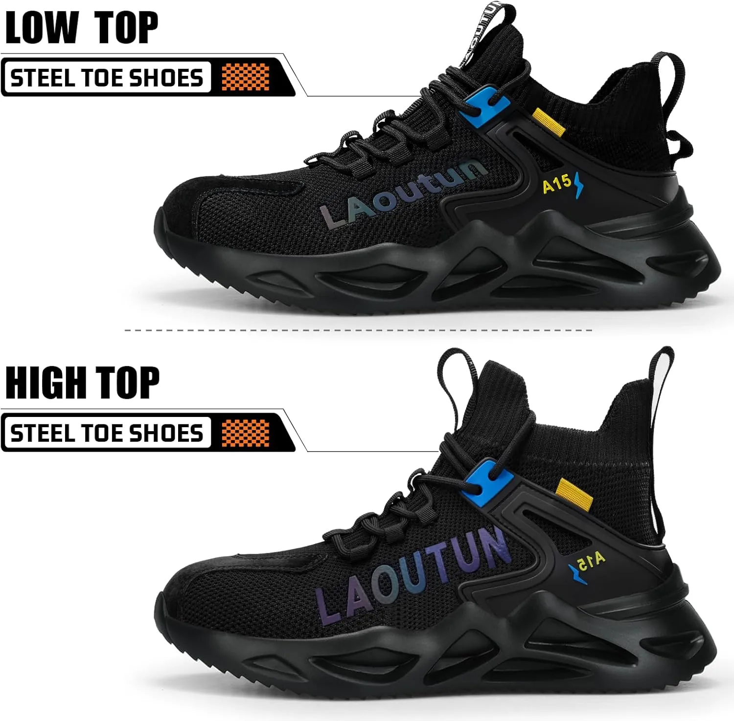 LAoutun Steel Toe Shoes for Men Women Work Shoes Safety Sneakers Shoes Comfortable Lightweight Puncture Proof Slip on Indestructible Work Shoes