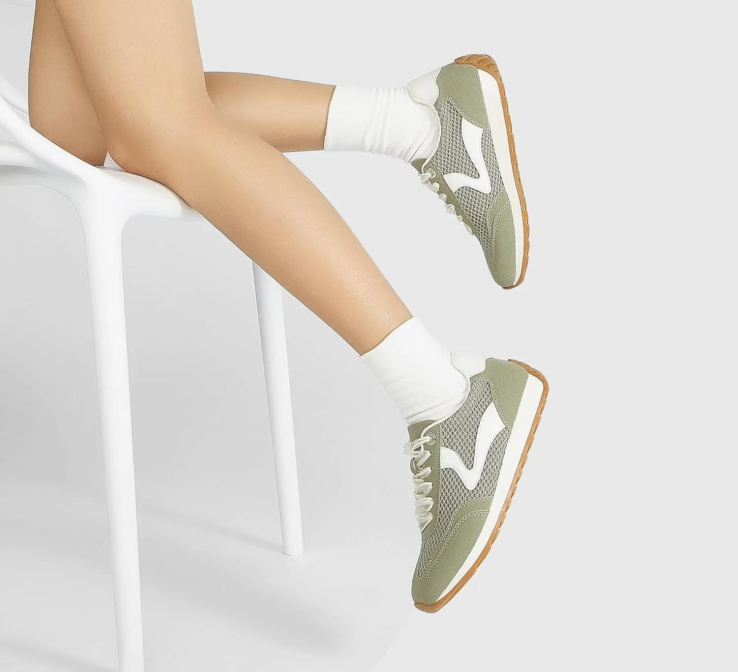 LUCKY STEP Women's Fashion Casual Running Trainer Ballet Gum Rubber Sole Organza Lace Up Walking Shoes Platform Retro Sneakers