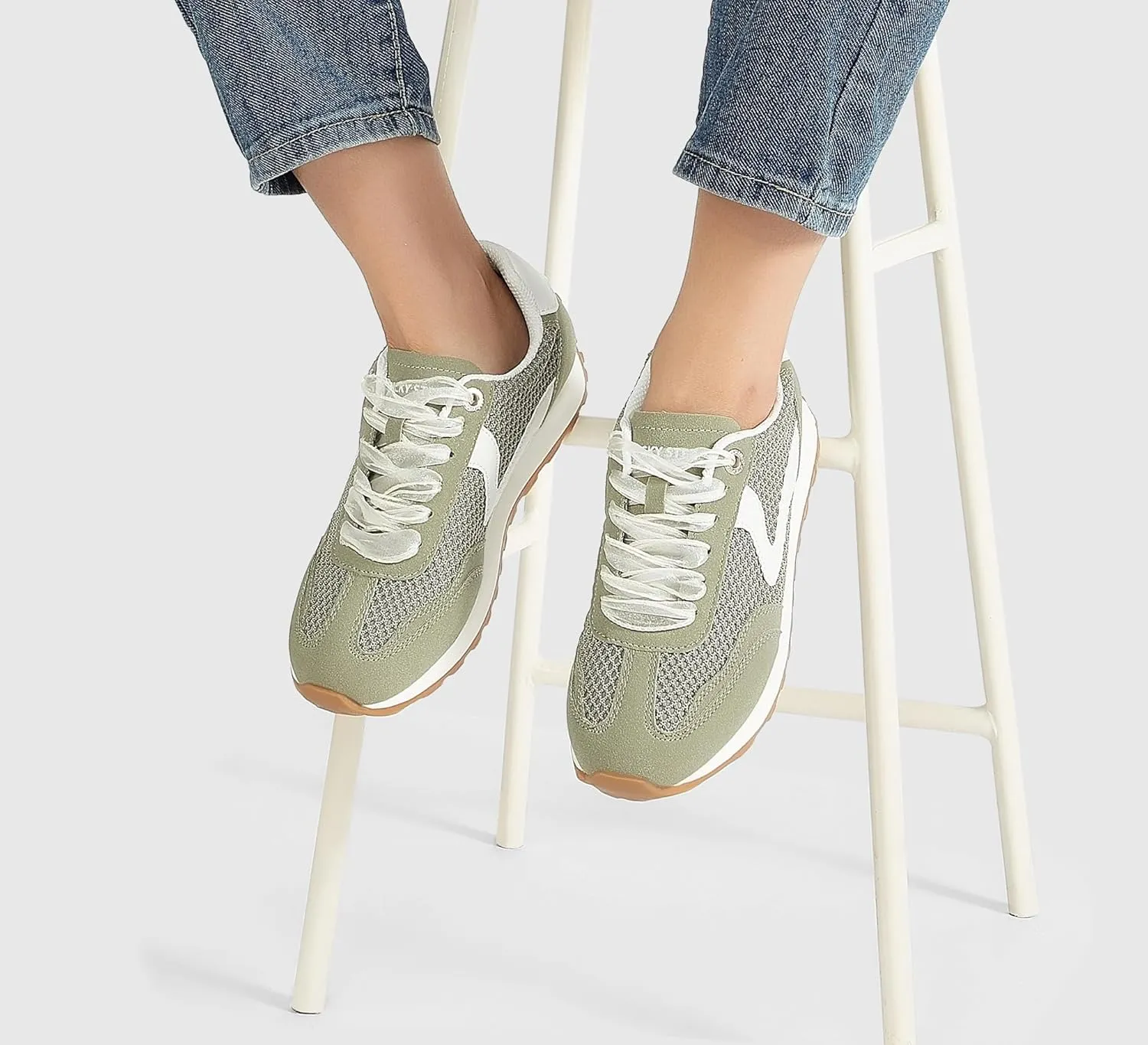 LUCKY STEP Women's Fashion Casual Running Trainer Ballet Gum Rubber Sole Organza Lace Up Walking Shoes Platform Retro Sneakers