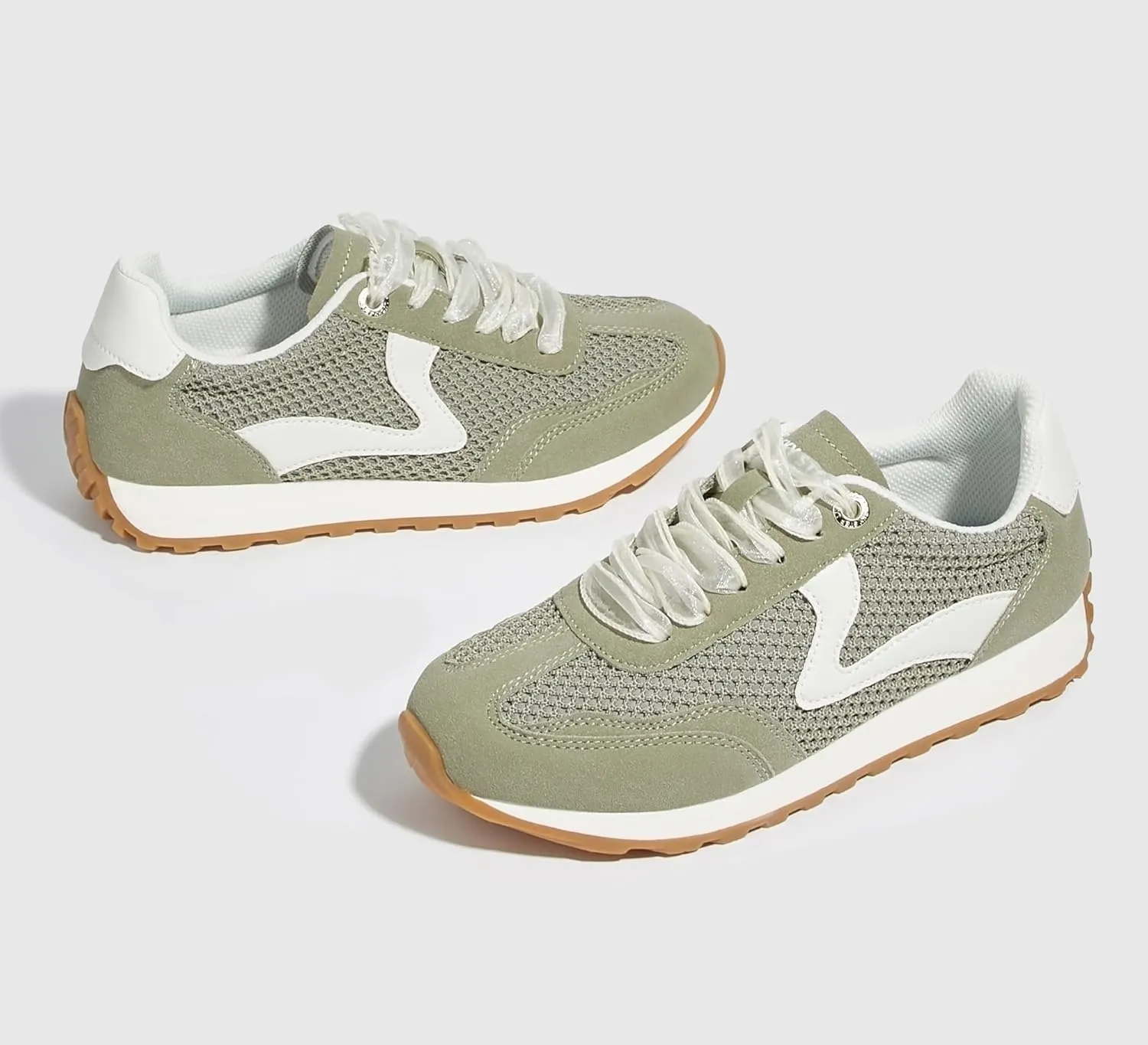 LUCKY STEP Women's Fashion Casual Running Trainer Ballet Gum Rubber Sole Organza Lace Up Walking Shoes Platform Retro Sneakers