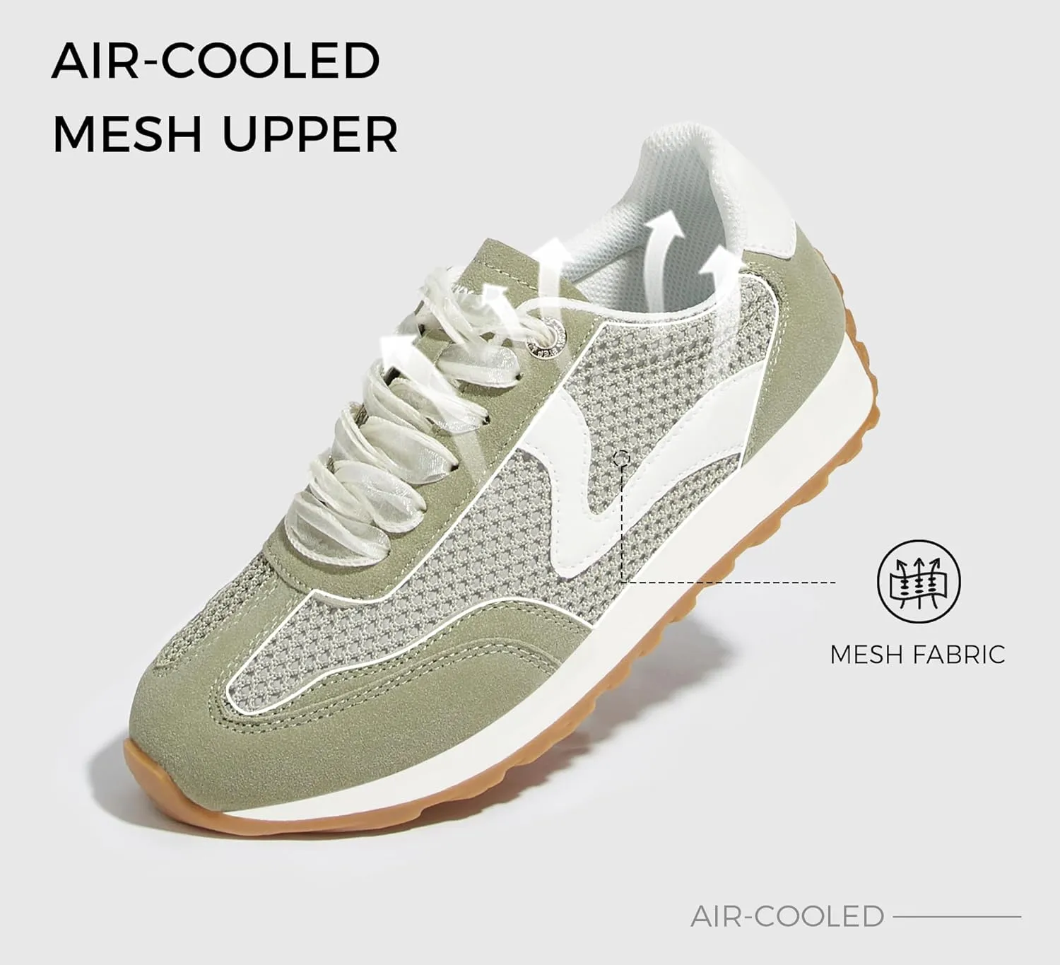 LUCKY STEP Women's Fashion Casual Running Trainer Ballet Gum Rubber Sole Organza Lace Up Walking Shoes Platform Retro Sneakers