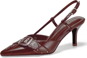 MAVMAX Slingback Heels for Women Studded Pointed Toe Kitten Heels Pumps Buckle Stiletto Backless Heeled Sandals Wedding Party Dress Shoes