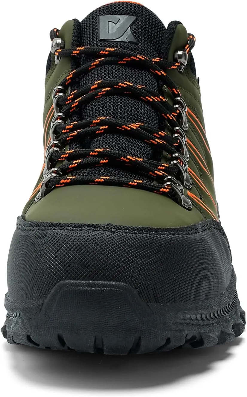 Men's Steel Toe Work Shoes, Black, Indestructible Green, Waterproof, Non Slip, Puncture Proof, Composite Toe, Outdoor, Hiking, Sports, Casual, Winter, Solid, Leather, Athletic Shoes