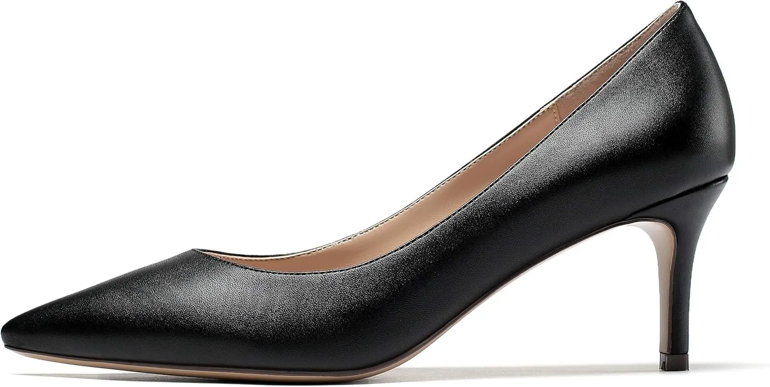 Mettesally Women's Kitten Heels Pointed Toe Suede Pumps Mid Heel Comfortable Slip On Party Dress Shoes