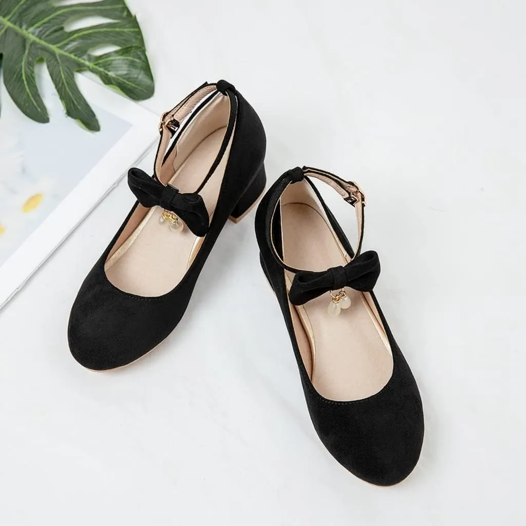 MIOKE Women's Chunky Mid Heel Dress Pumps Square Toe Buckle Suede Slip-On Comfort Casual Office Work Shoes