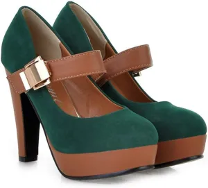 MIOKE Women's Platform High Chunky Block Heel Pumps Round Toe Buckle Strap Comfort Mary Jane Dress Shoes