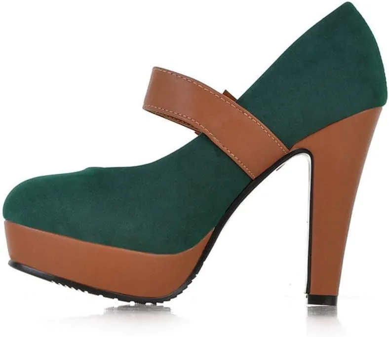 MIOKE Women's Platform High Chunky Block Heel Pumps Round Toe Buckle Strap Comfort Mary Jane Dress Shoes