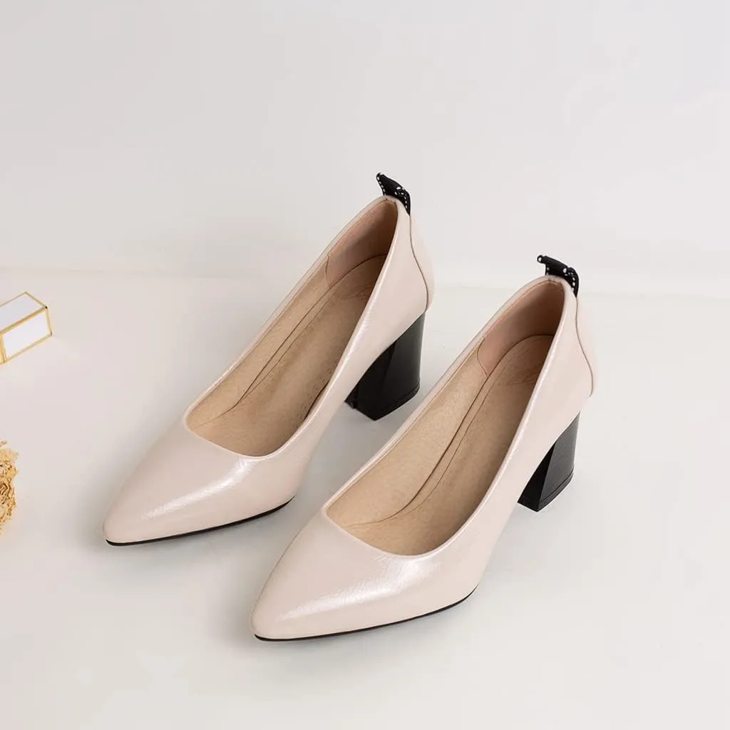 MIOKE Women's Pointed Toe Rhinestone Dress Pumps Suede Slip-On Chunky Mid Heel Wedding Party Evening Shoes