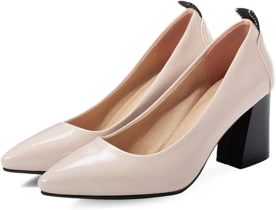 MIOKE Women's Pointed Toe Rhinestone Dress Pumps Suede Slip-On Chunky Mid Heel Wedding Party Evening Shoes
