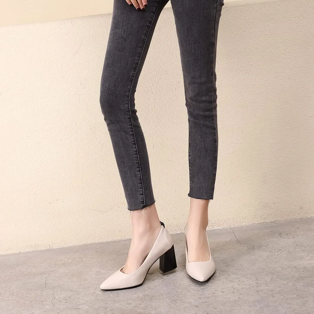 MIOKE Women's Pointed Toe Rhinestone Dress Pumps Suede Slip-On Chunky Mid Heel Wedding Party Evening Shoes