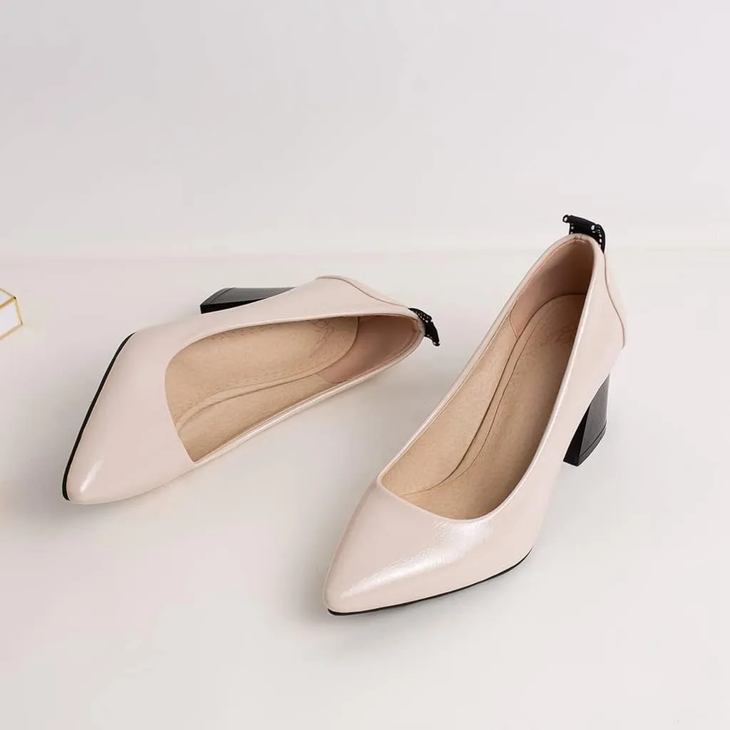 MIOKE Women's Pointed Toe Rhinestone Dress Pumps Suede Slip-On Chunky Mid Heel Wedding Party Evening Shoes