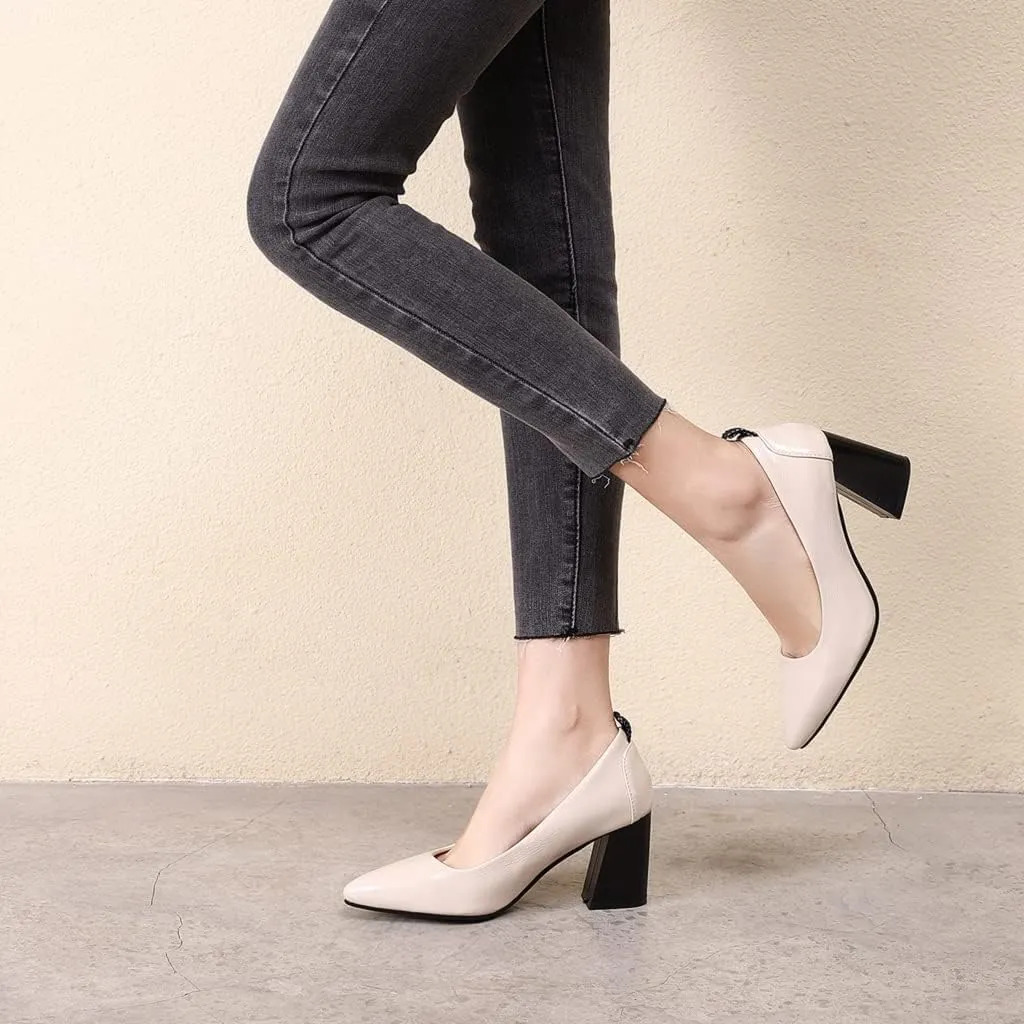 MIOKE Women's Pointed Toe Rhinestone Dress Pumps Suede Slip-On Chunky Mid Heel Wedding Party Evening Shoes
