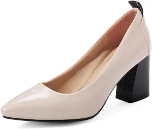 MIOKE Women's Pointed Toe Rhinestone Dress Pumps Suede Slip-On Chunky Mid Heel Wedding Party Evening Shoes