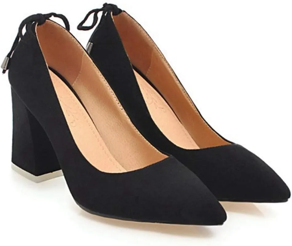 MIOKE Women's Square Toe Chunky High Block Heel Pumps Suede Lace Up Ankle Strap Comfy Mary Jane Dress Shoes