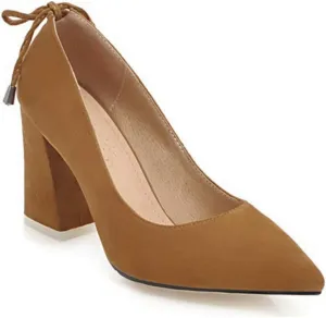 MIOKE Women's Square Toe Chunky High Block Heel Pumps Suede Lace Up Ankle Strap Comfy Mary Jane Dress Shoes