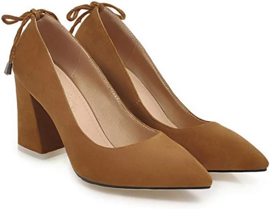 MIOKE Women's Square Toe Chunky High Block Heel Pumps Suede Lace Up Ankle Strap Comfy Mary Jane Dress Shoes