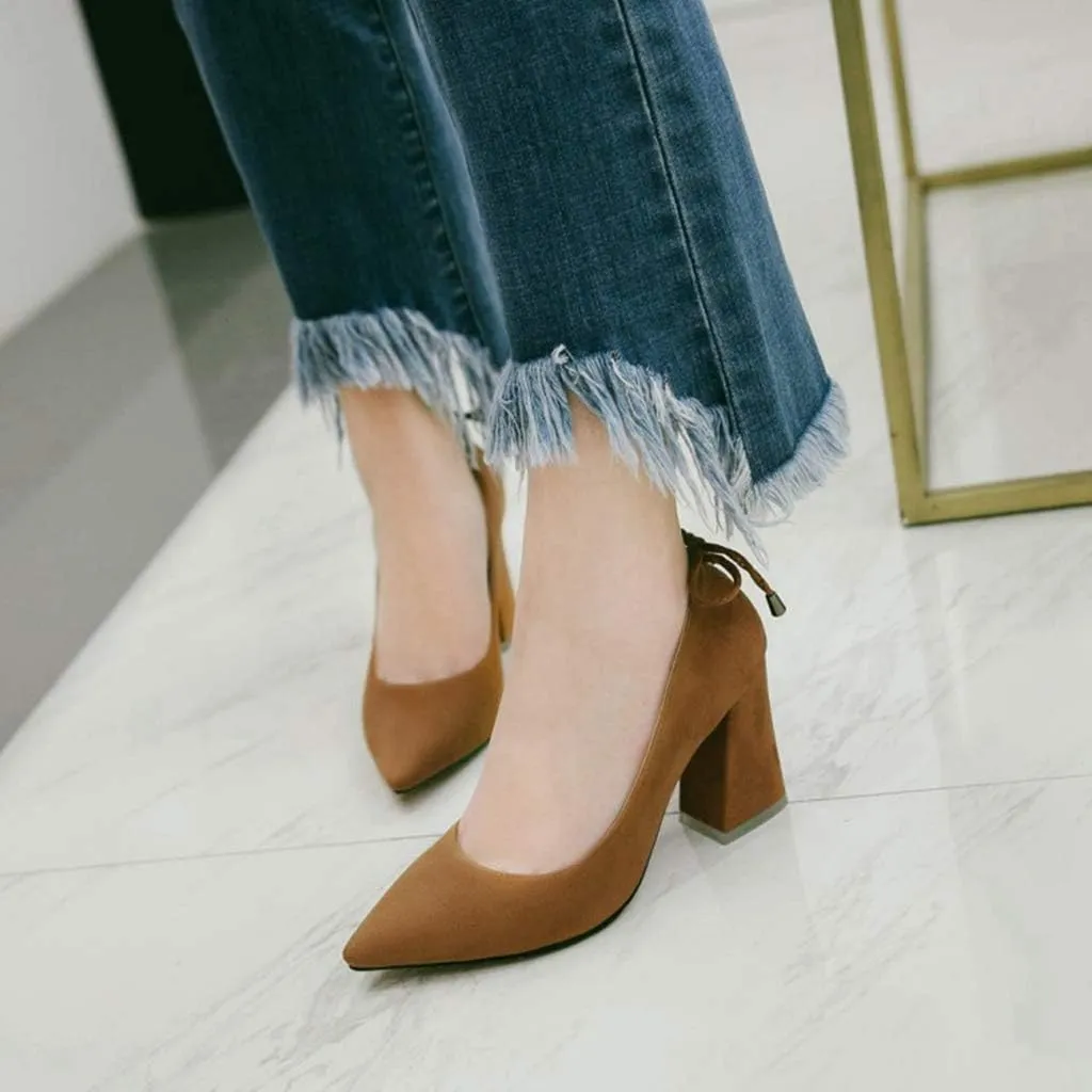 MIOKE Women's Square Toe Chunky High Block Heel Pumps Suede Lace Up Ankle Strap Comfy Mary Jane Dress Shoes