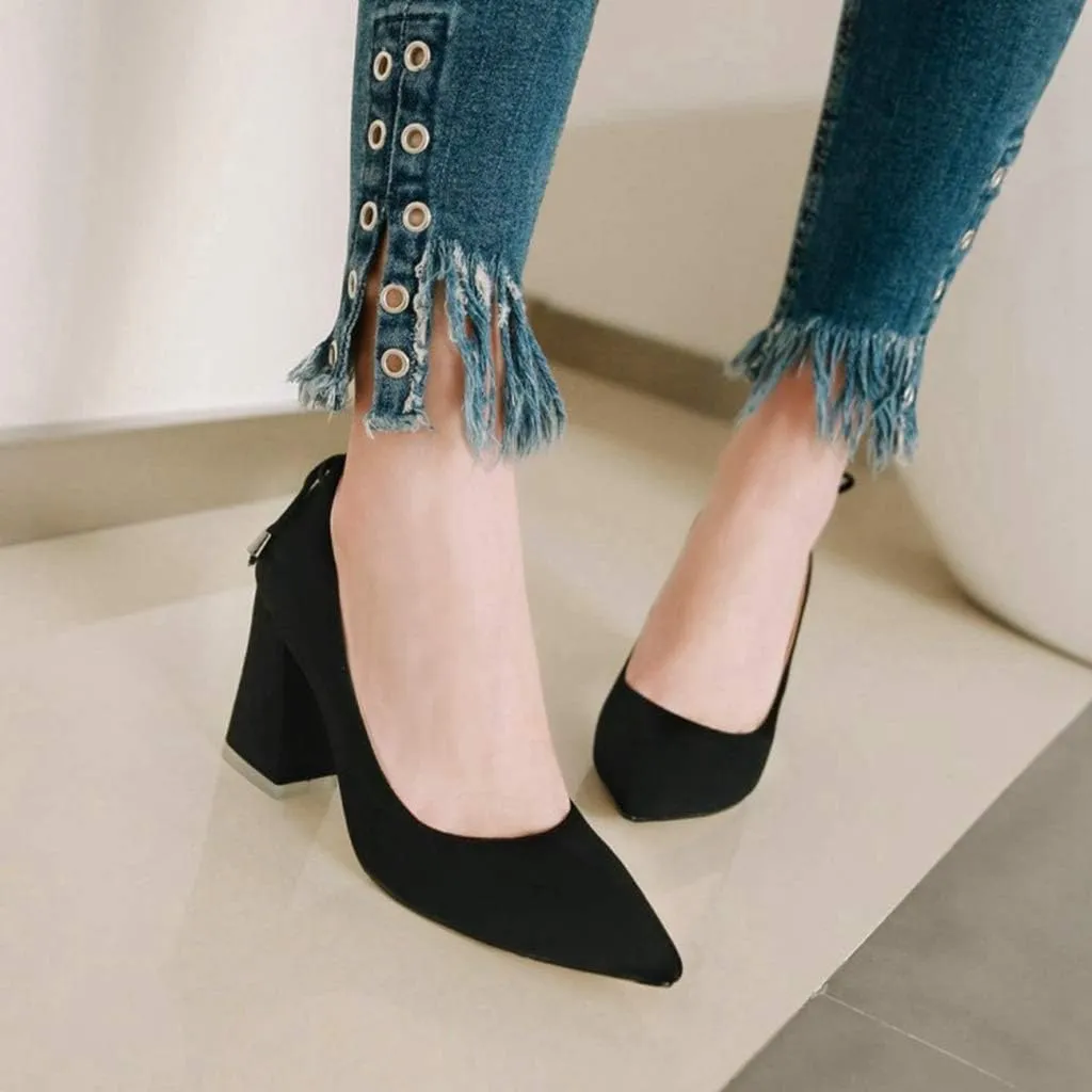 MIOKE Women's Square Toe Chunky High Block Heel Pumps Suede Lace Up Ankle Strap Comfy Mary Jane Dress Shoes