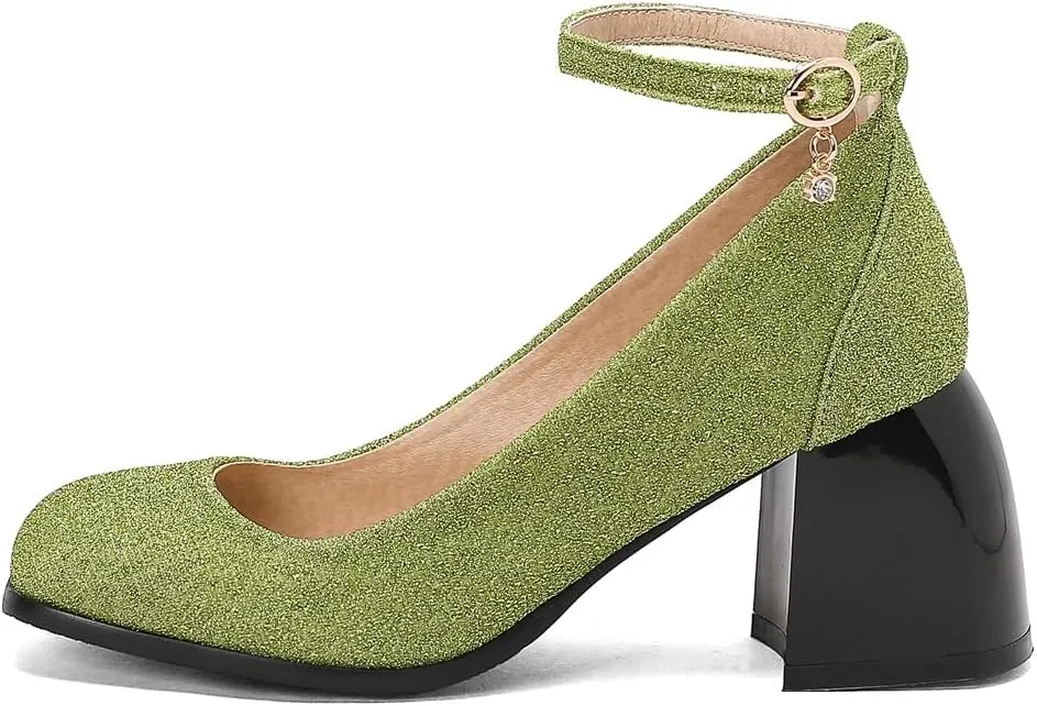 MIOKE Women's Square Toe Chunky Low Block Heel Pumps Leather Slip-On Comfort Casual Work Office Dress Shoes