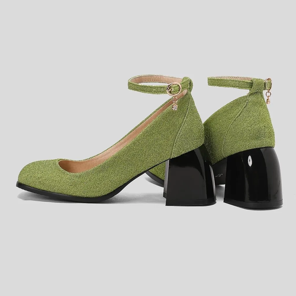 MIOKE Women's Square Toe Chunky Low Block Heel Pumps Leather Slip-On Comfort Casual Work Office Dress Shoes
