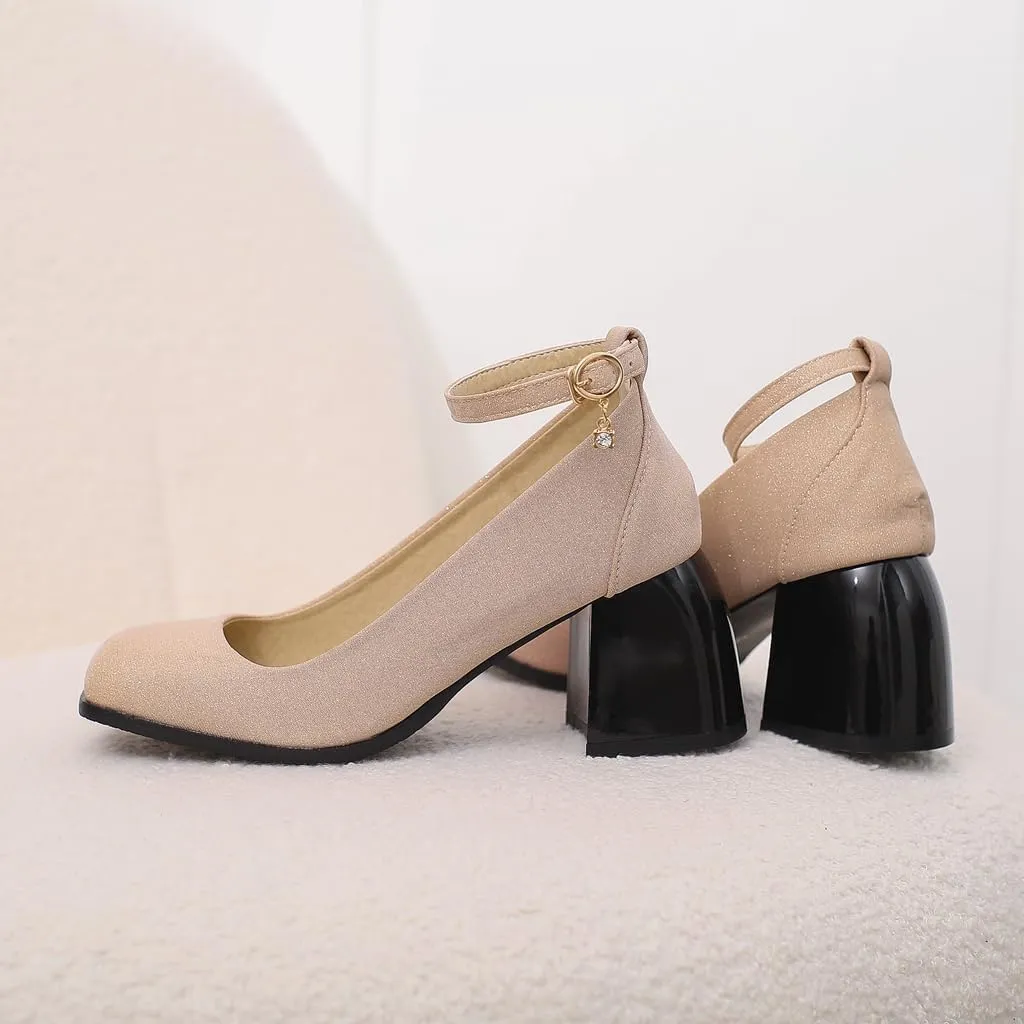 MIOKE Women's Square Toe Chunky Low Block Heel Pumps Leather Slip-On Comfort Casual Work Office Dress Shoes