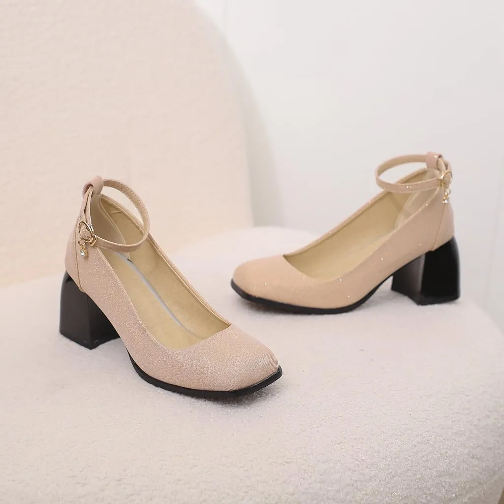 MIOKE Women's Square Toe Chunky Low Block Heel Pumps Leather Slip-On Comfort Casual Work Office Dress Shoes