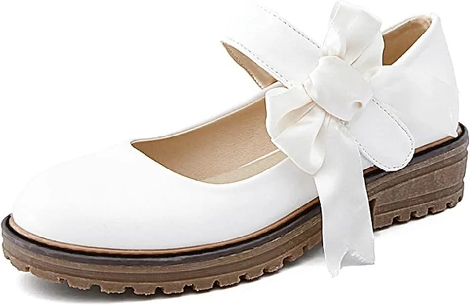 MIOKE Women's Sweet Bow Mary Jane Oxford Shoes Slip On Comfy Low Heel Classic Vintage Dress Oxfords Pump