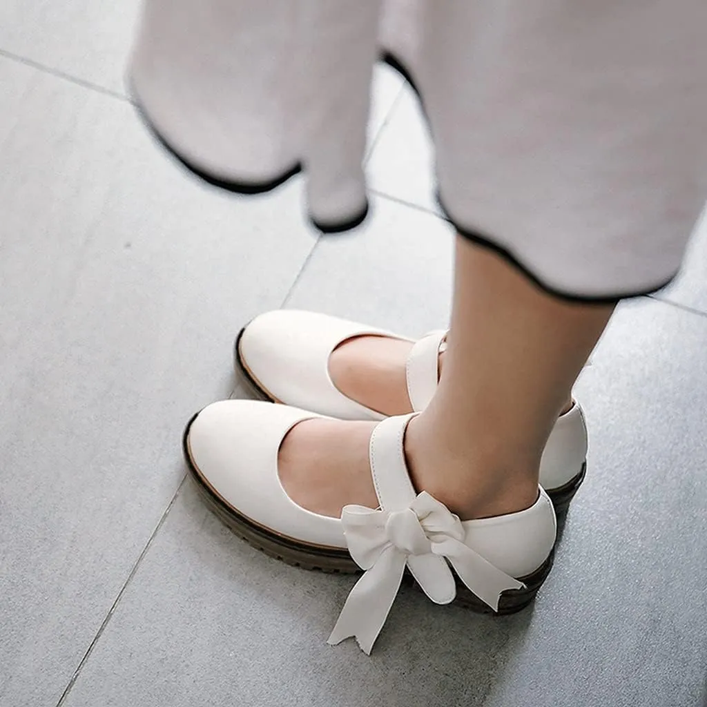 MIOKE Women's Sweet Bow Mary Jane Oxford Shoes Slip On Comfy Low Heel Classic Vintage Dress Oxfords Pump