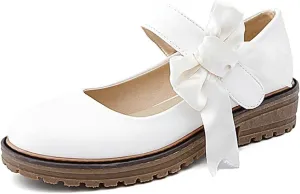 MIOKE Women's Sweet Bow Mary Jane Oxford Shoes Slip On Comfy Low Heel Classic Vintage Dress Oxfords Pump