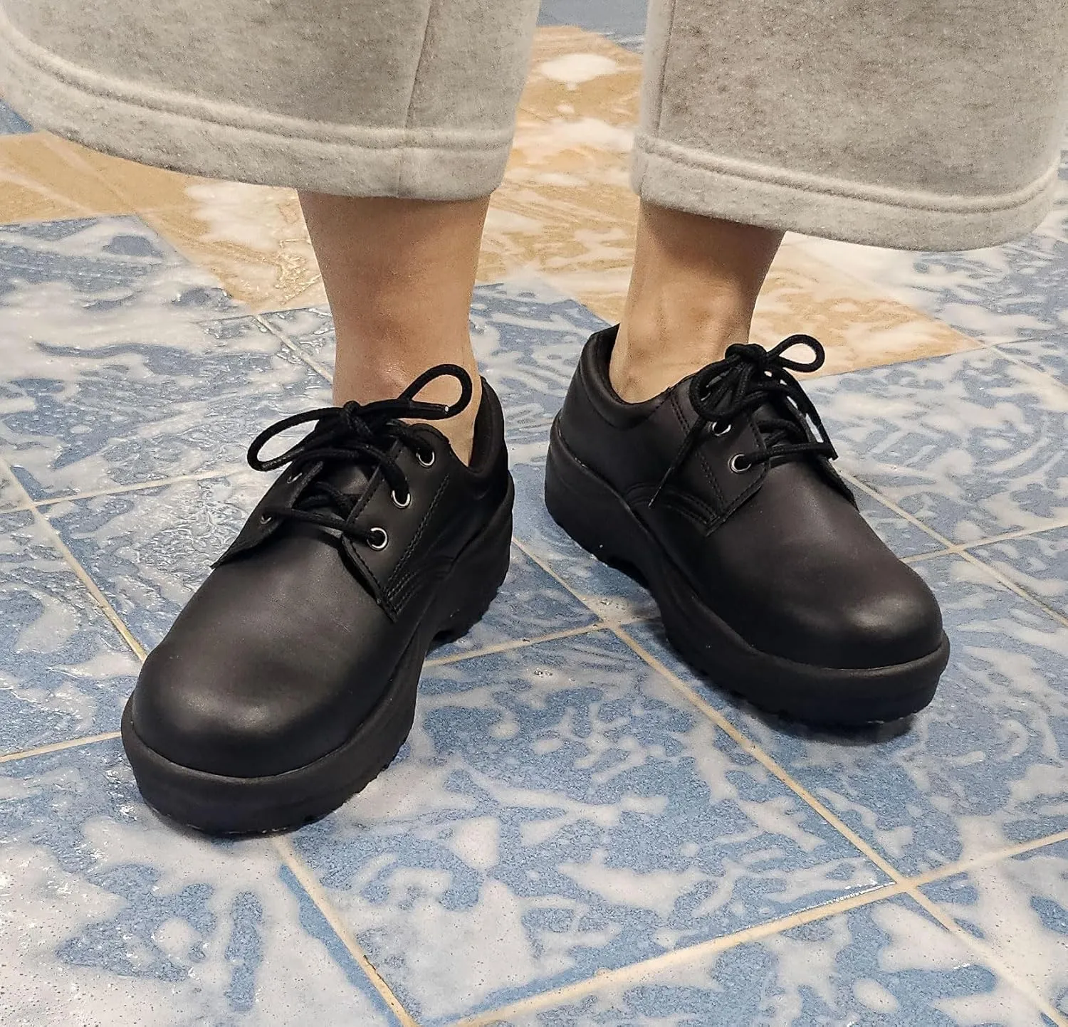MMN Non Slip Work Shoes for Men Women Steel Toe Slip Resistant Waterproof Leather Oxford for Food Service Restaurant Staff & Chef