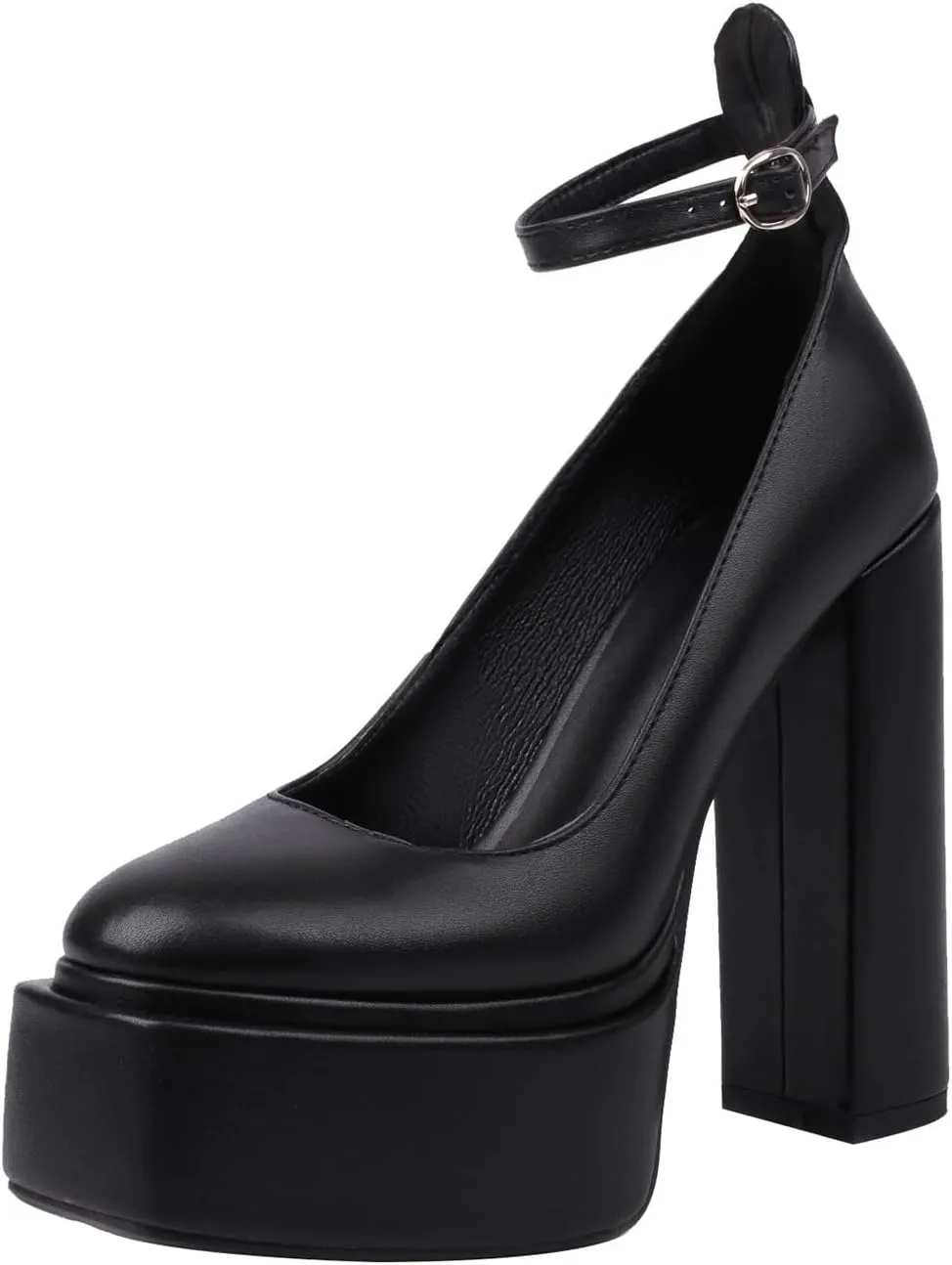 MOJARI Womens Platform High Block Heels Closed Toe Ankle Strap Sandals Square Toe Buckles Heels Pumps Fashion Dress Party Shoes
