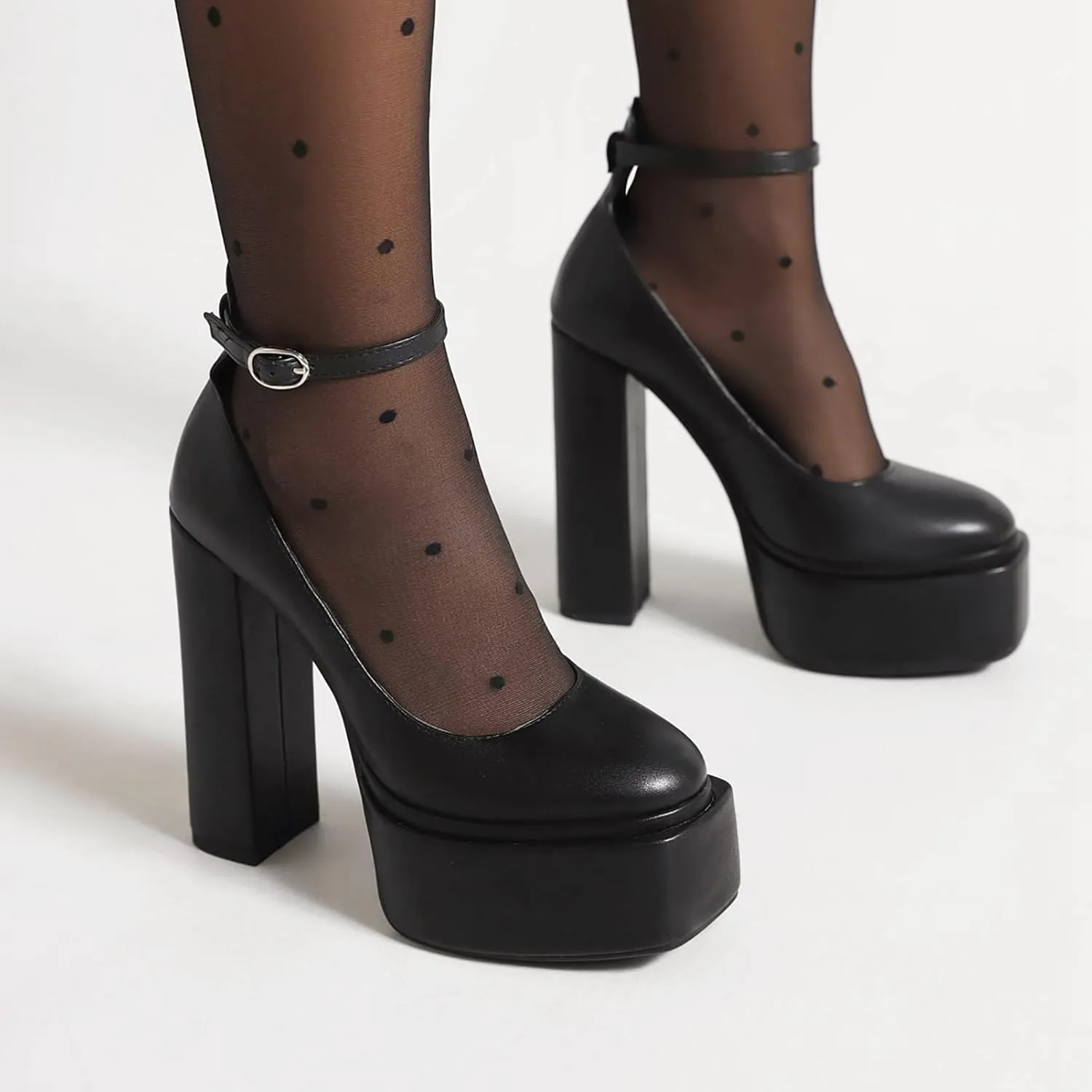 MOJARI Womens Platform High Block Heels Closed Toe Ankle Strap Sandals Square Toe Buckles Heels Pumps Fashion Dress Party Shoes