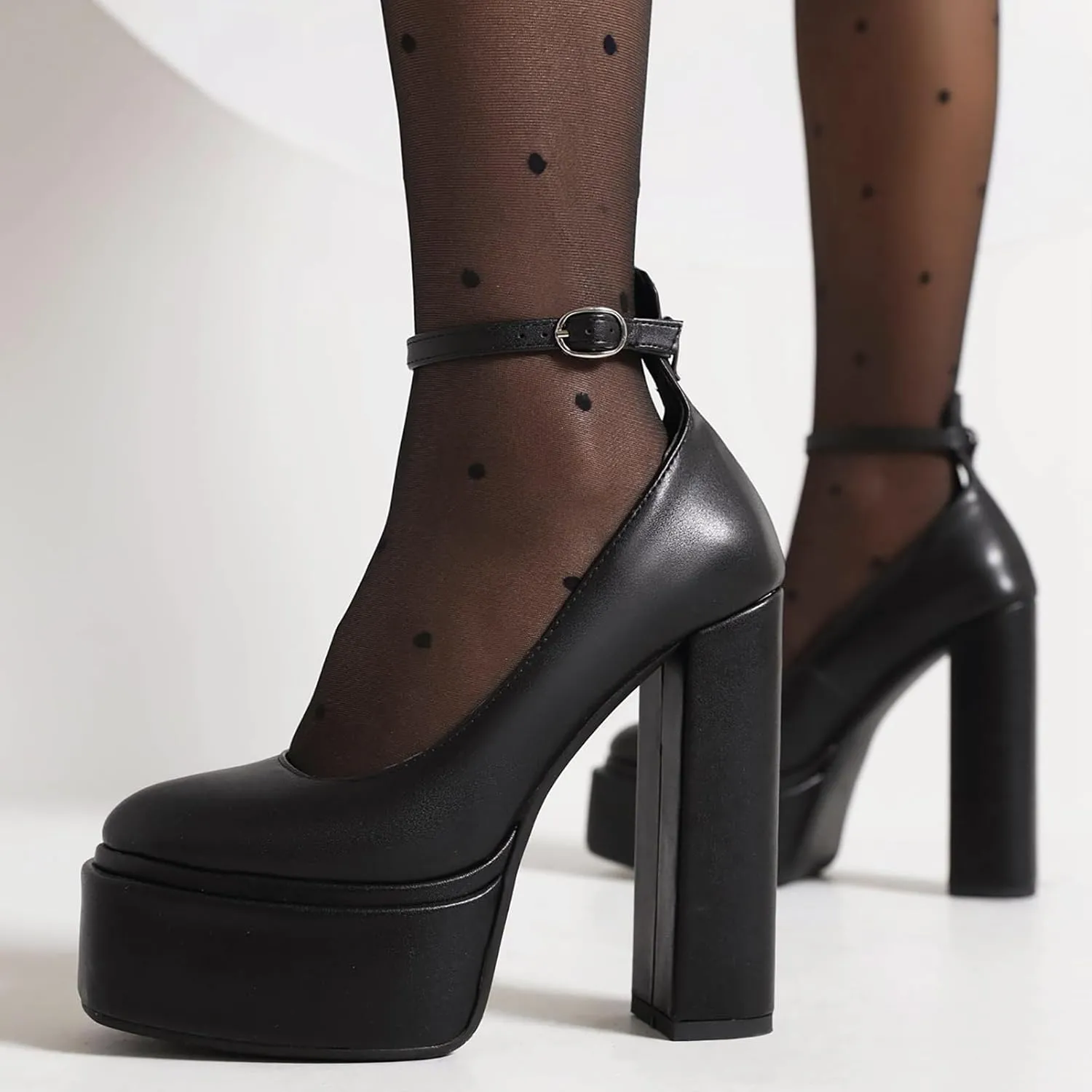 MOJARI Womens Platform High Block Heels Closed Toe Ankle Strap Sandals Square Toe Buckles Heels Pumps Fashion Dress Party Shoes