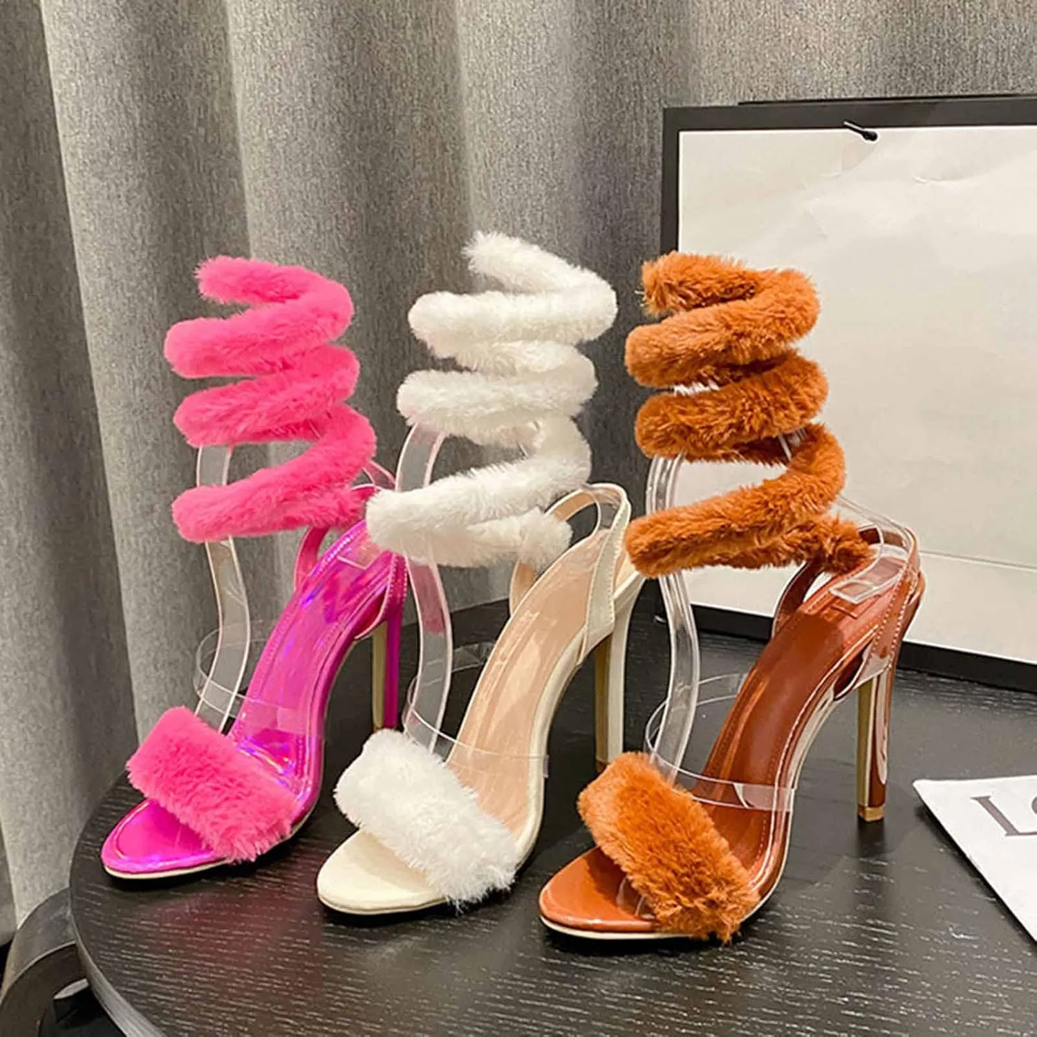 MSYINGL Women's Sexy Strappy Heel Sandals,Summer Pointed Toe Open Toe High Heels, Party Dance Valentine Dress Pumps Shoes