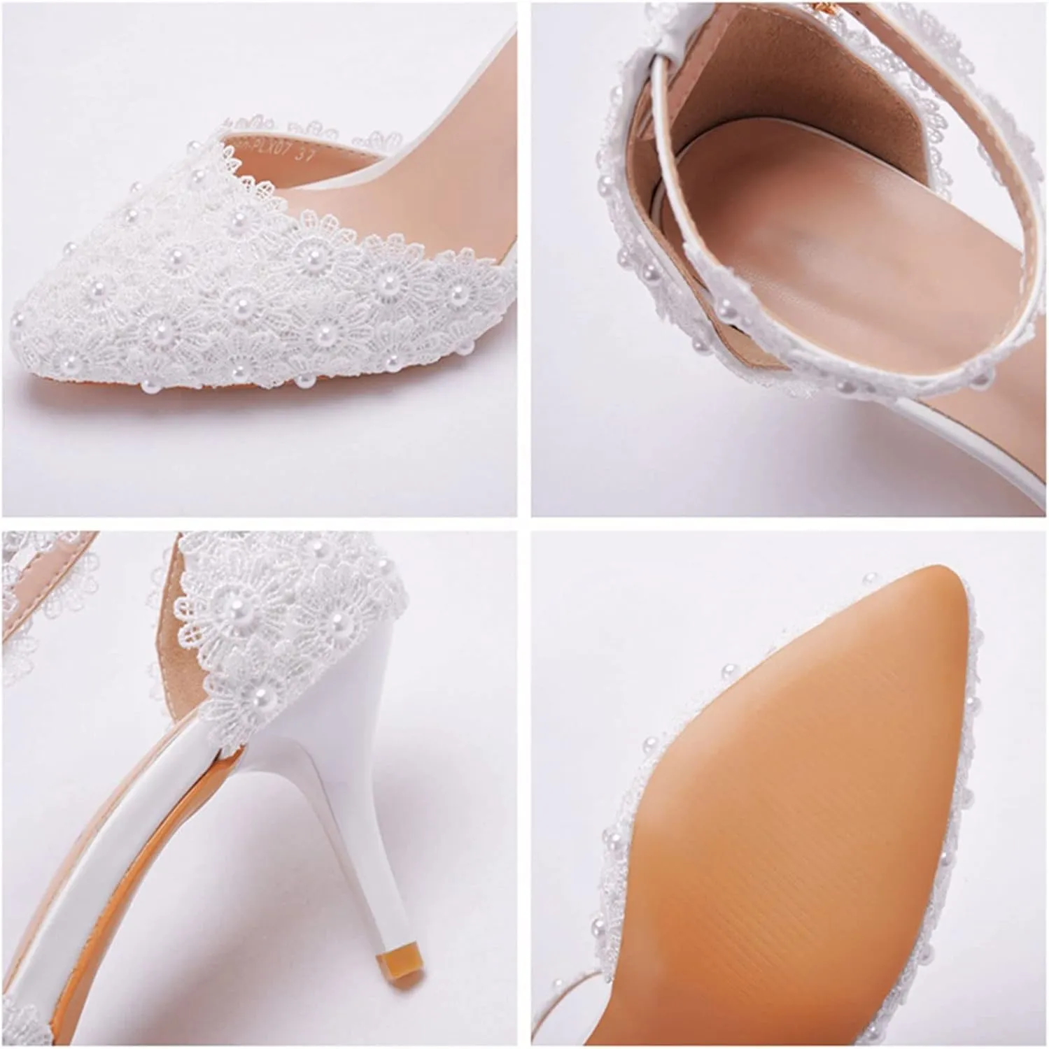 MYFSPORTS Wedding Shoes Ladies Sandals Pointed Toe Heels Lace Beaded Wedding High Heels Evening Dress Bride Bridesmaid Princess Shoes
