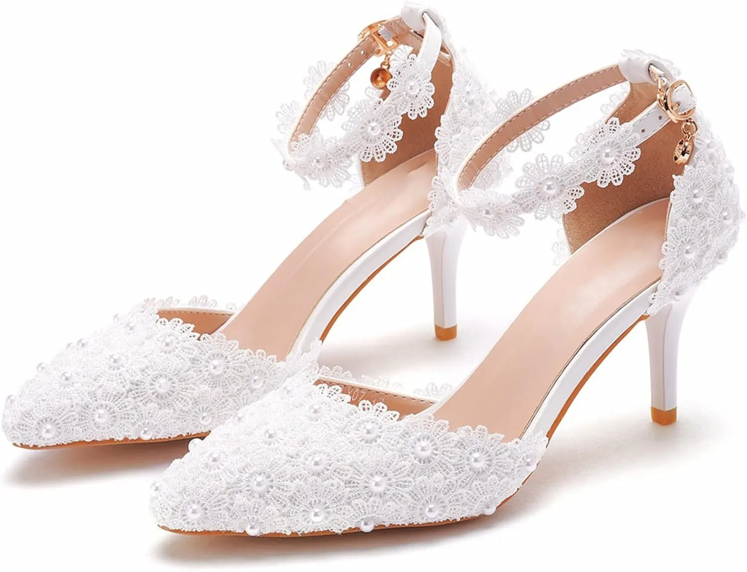 MYFSPORTS Wedding Shoes Ladies Sandals Pointed Toe Heels Lace Beaded Wedding High Heels Evening Dress Bride Bridesmaid Princess Shoes