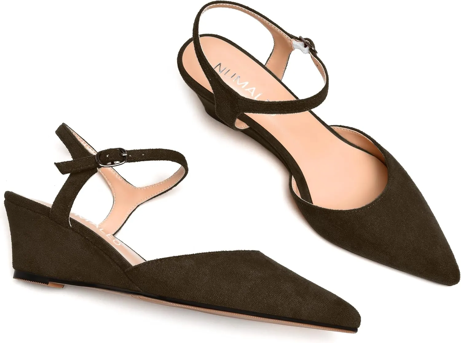 NUMALEO Womens Dress Dating Pointed Toe Suede Comfortable Buckle Ankle Strap Wedge Low Heel Pumps Shoes 2 Inch