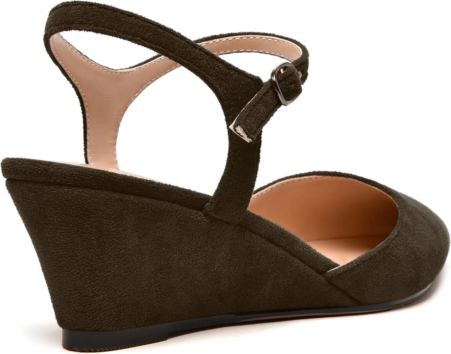NUMALEO Womens Dress Dating Pointed Toe Suede Comfortable Buckle Ankle Strap Wedge Low Heel Pumps Shoes 2 Inch