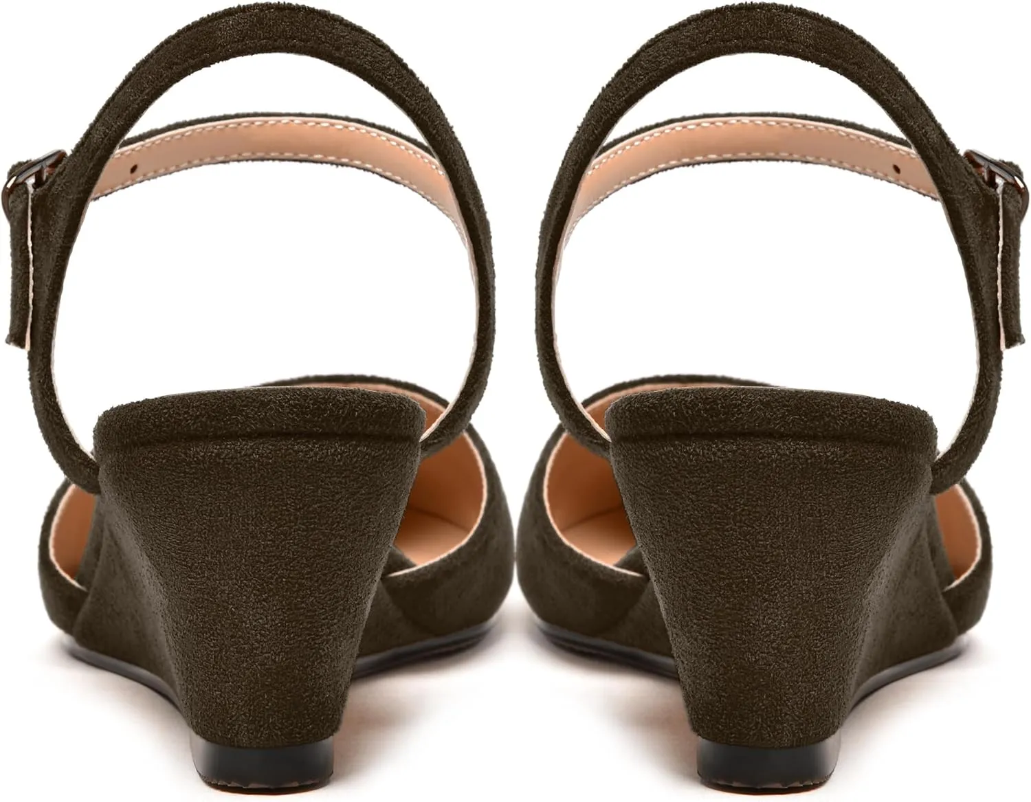 NUMALEO Womens Dress Dating Pointed Toe Suede Comfortable Buckle Ankle Strap Wedge Low Heel Pumps Shoes 2 Inch