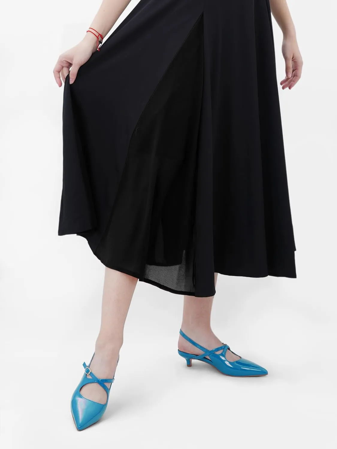 Oh Mispares Pointed Toe Kitten Heels for Women Slingbacks Low Heel Dressy Pumps Patent Leather Closed Toe Cross Strap Slingback Dress Shoes