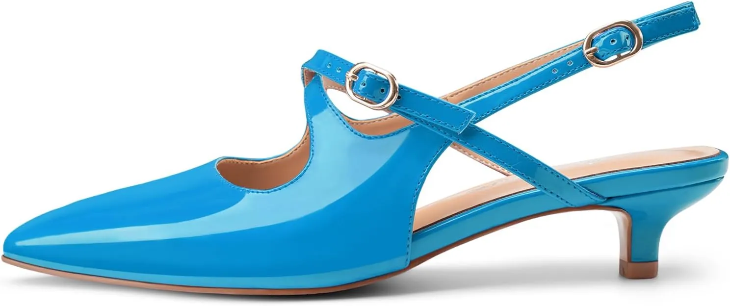 Oh Mispares Pointed Toe Kitten Heels for Women Slingbacks Low Heel Dressy Pumps Patent Leather Closed Toe Cross Strap Slingback Dress Shoes