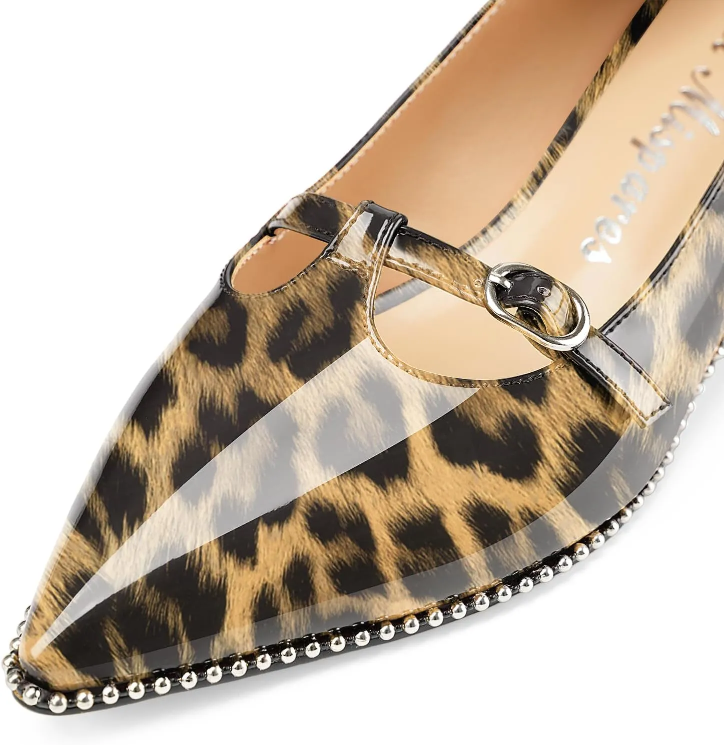 Oh Mispares Women's Low Kitten Heels Pointed Toe Beaded Pumps for Women Slip-on Comfortable Office Work Dress Shoes with Buckle