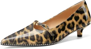 Oh Mispares Women's Low Kitten Heels Pointed Toe Beaded Pumps for Women Slip-on Comfortable Office Work Dress Shoes with Buckle
