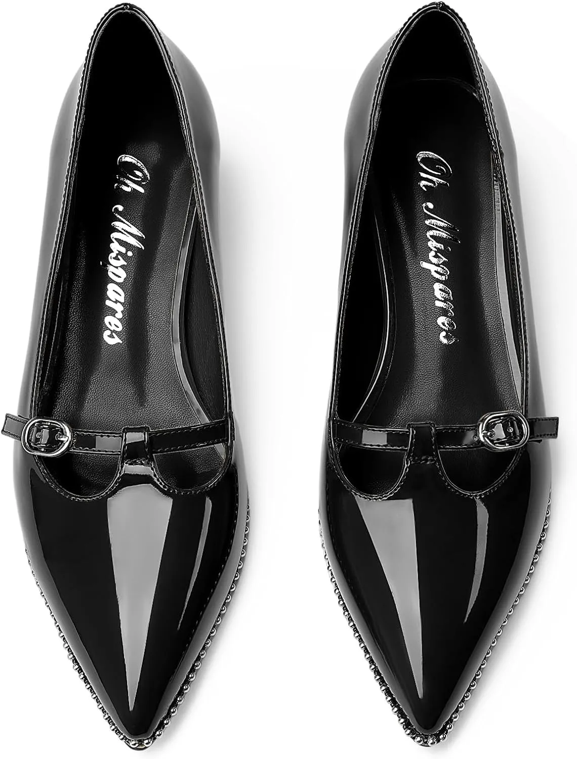 Oh Mispares Women's Low Kitten Heels Pointed Toe Beaded Pumps for Women Slip-on Comfortable Office Work Dress Shoes with Buckle
