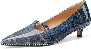 Oh Mispares Women's Low Kitten Heels Pointed Toe Beaded Pumps for Women Slip-on Comfortable Office Work Dress Shoes with Buckle