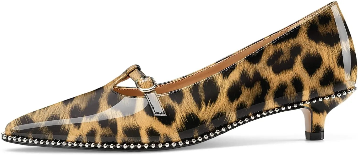 Oh Mispares Women's Low Kitten Heels Pointed Toe Beaded Pumps for Women Slip-on Comfortable Office Work Dress Shoes with Buckle