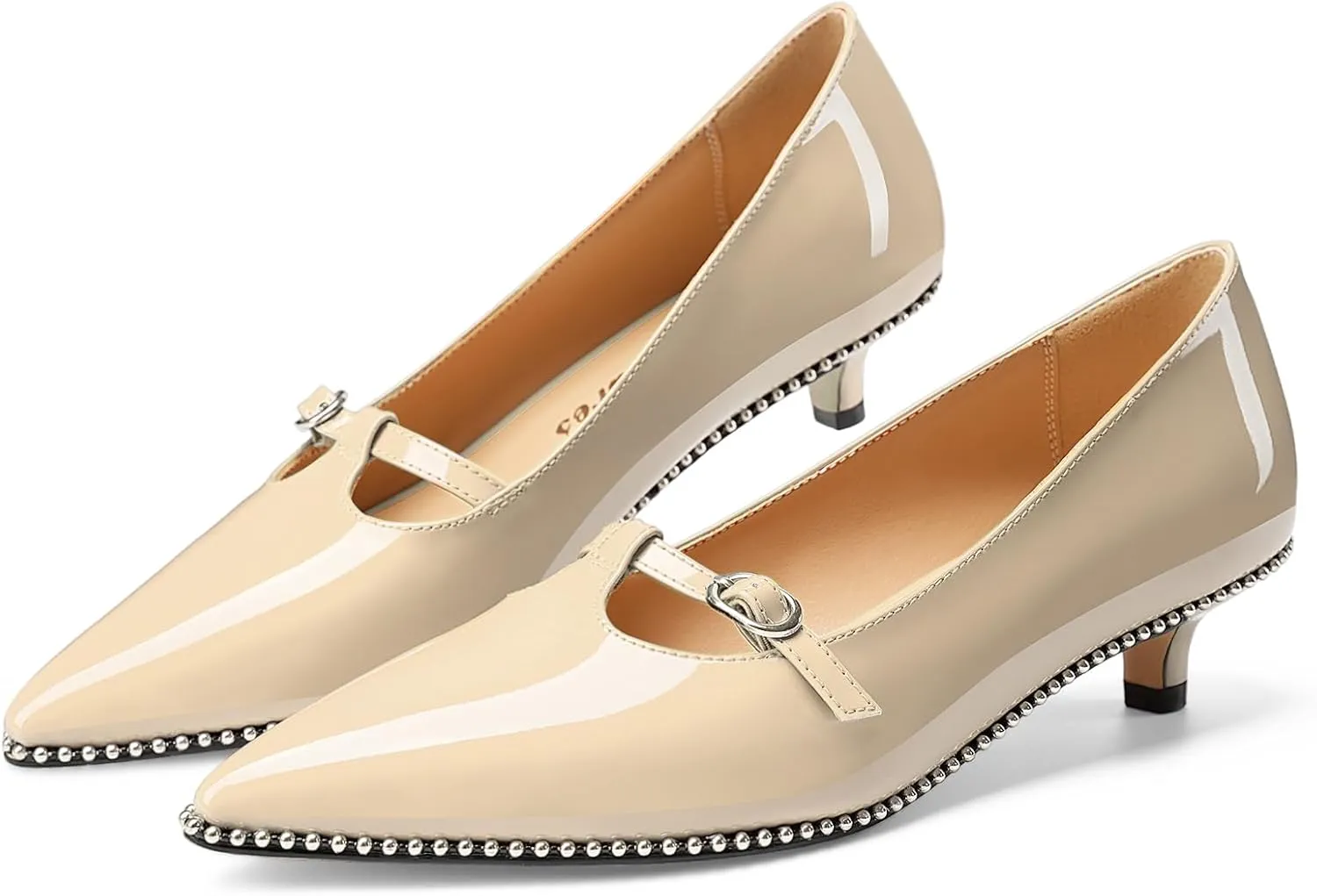 Oh Mispares Women's Low Kitten Heels Pointed Toe Beaded Pumps for Women Slip-on Comfortable Office Work Dress Shoes with Buckle