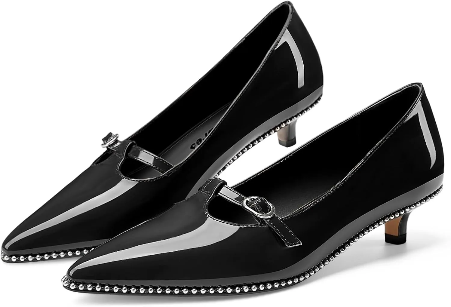 Oh Mispares Women's Low Kitten Heels Pointed Toe Beaded Pumps for Women Slip-on Comfortable Office Work Dress Shoes with Buckle